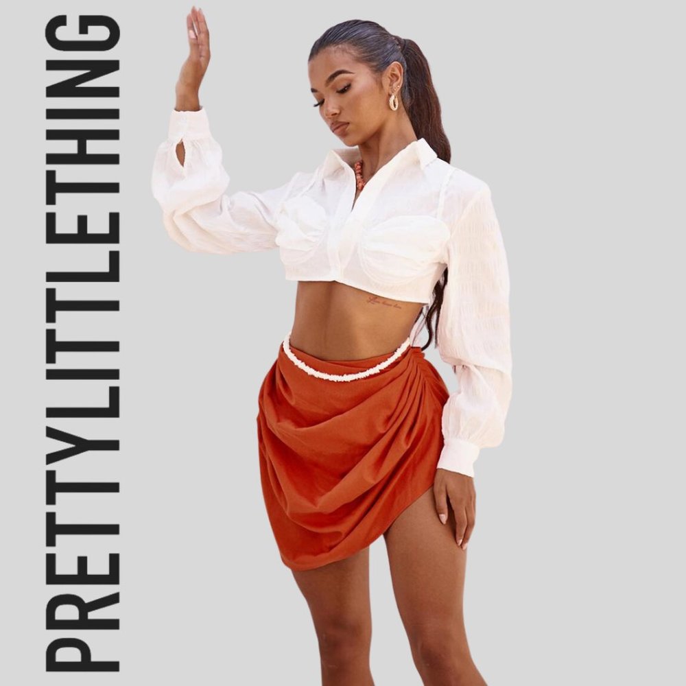 Pretty Little Thing Linen Blend Gathered Mini Skirt